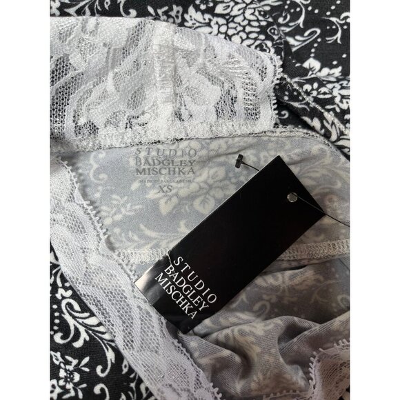 Badgley Mischka NWT Victoria Floral Babydoll Style Cami Black White Print Lace - Picture 7 of 8